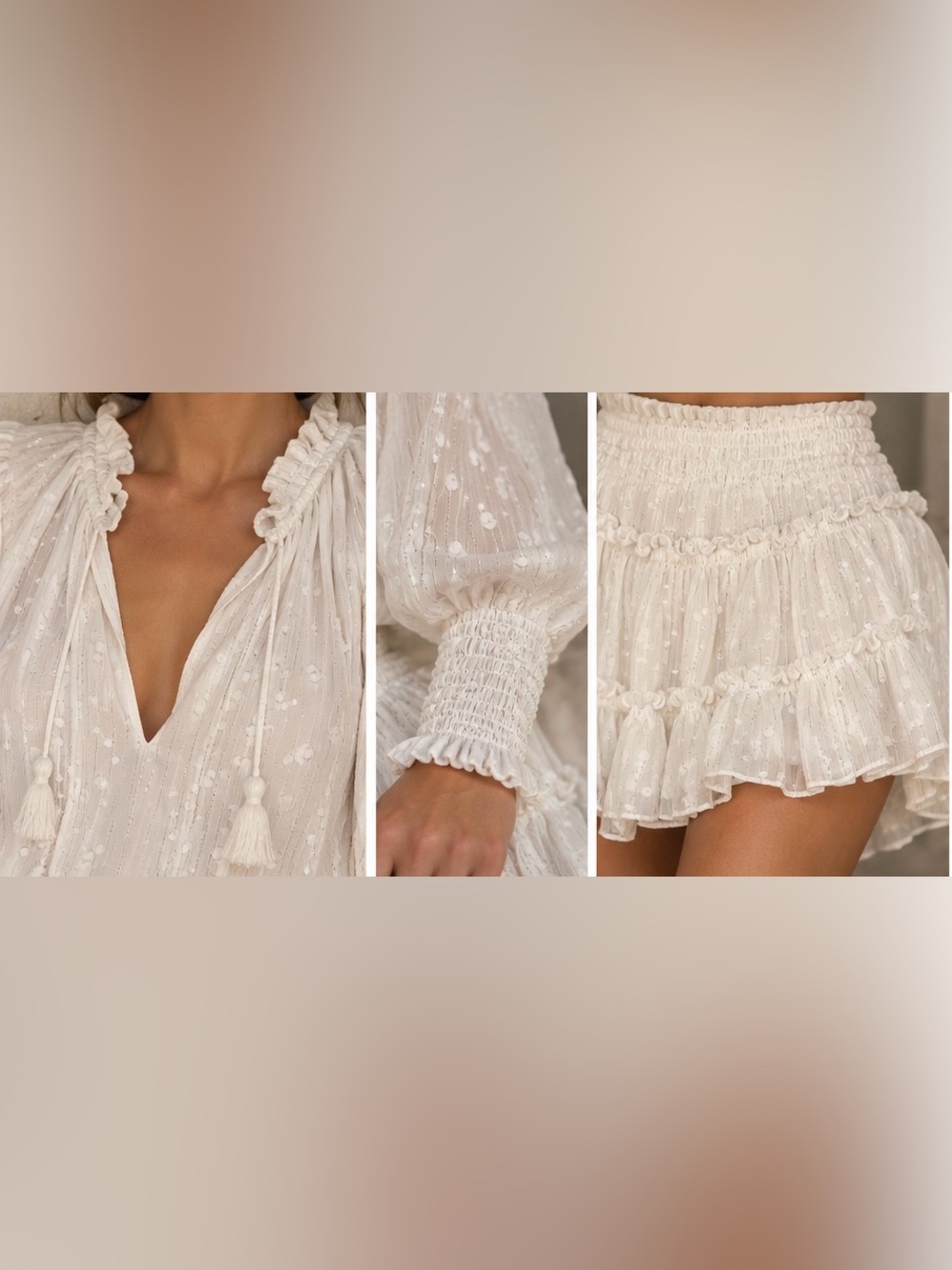 MISA Siena Top + Marion Skirt Set XS Off White Clip Dot Lurex Ruffle - Picture 16 of 16